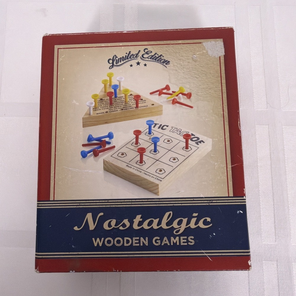 Nostalgic Wooden Classic‎ Games Tic-Tac-Toe & Solitaire Peg Board Travel Games